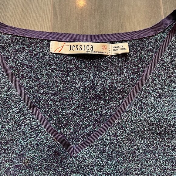 Purplish blue sleeveless top & cardigan with beaded embroidery/faux fur collar - Picture 13 of 14